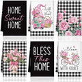 VitalCozy 6 Pcs Pink Rose Kitchen Towels Set Black and White by VitalCozy