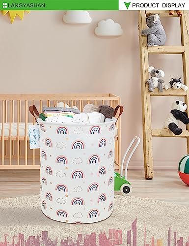 Round Laundry Basket Collapsible Storage Hamper Cloud Rainbow - Image 5