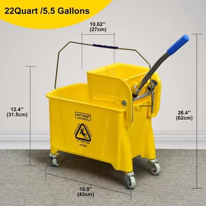 Matthew Cleaning 22 Quart Compact Mop Bucket INCL.2 Pack Mop Head - Image 3
