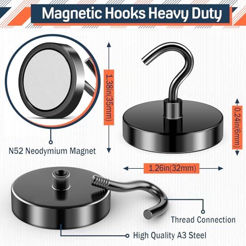 FINDMAG 10 Pack Black Magnetic Hooks, 110LB+ Heavy Duty Magnets - Image 3