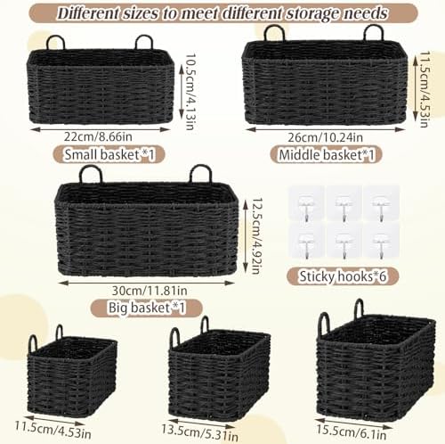 3 Pcs Wall Hanging Baskets, Paper Cord - Image 2