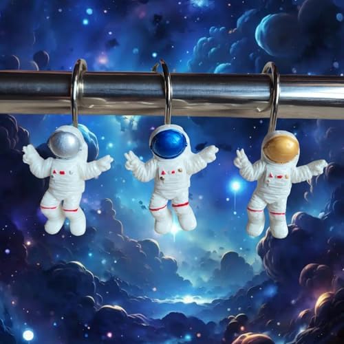 Two Fish Home Fashions Set of 12 Decorative Astronaut Resin Shower Curtain Hooks by TwoFishHomeFashionLLC