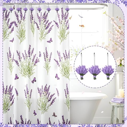 Amyhill 12 Pcs Lavender Shower Curtain Hooks Purple Floral Decorative Hooks - Image 5