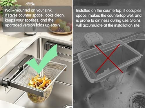 Kitchen Sink Strainer with Filter Mesh Bag, Food Waste Filter Basket, Folding - Image 5