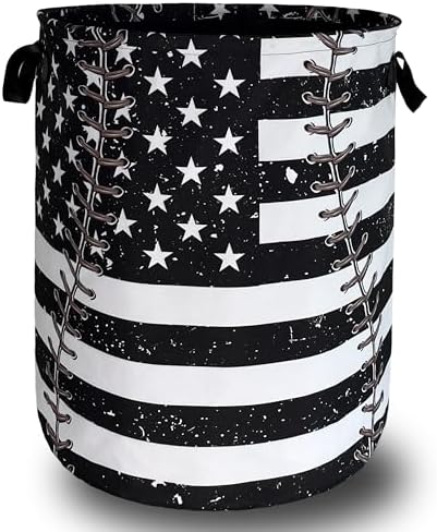 US Flag Baseball Laundry Basket Oxford Cloth Foldable Hamper 18.9x16.5 Inch by Unknown
