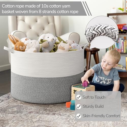 INDRESSME 115L Extra Large Woven Rope Blanket Basket Living Room Light Grey - Image 3