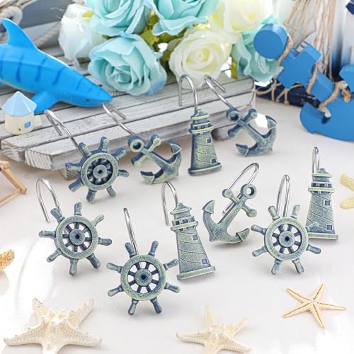Amyhill 12 Pcs Nautical Shower Curtain Hooks Decorative Shower Curtain Rings - Image 4