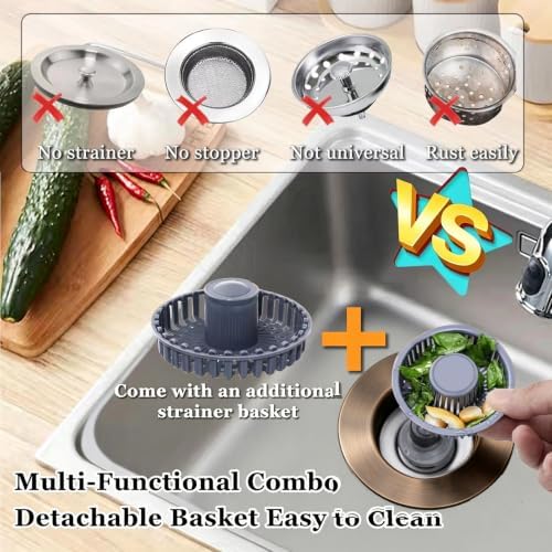 BAOLSLS Kitchen Sink Drain Strainer, 3 in 1 Pop up Kitchen Sink Stopper - Image 3