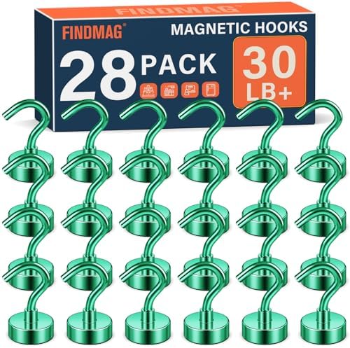 FINDMAG 28 Pack Magnetic Hooks, 30LB+ Magnets by FINDMAG