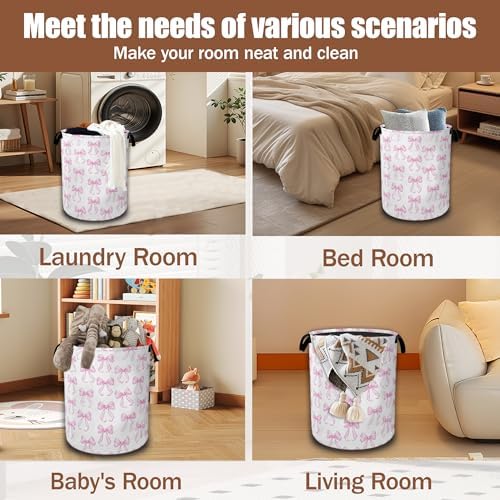 Pink Bow Laundry Hamper, Laundry Baskets, Waterproof Oxford Cloth Toy Storage - Image 7