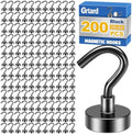 Grtard 200 Pcs Black Magnetic Hooks Heavy Duty, 30LBS Strong Magnet Hooks by Grtard