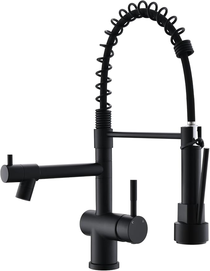 Commercial Faucet with Sprayer, Matte Black Kitchen Faucet Modern Single Handle by KICIMPRO