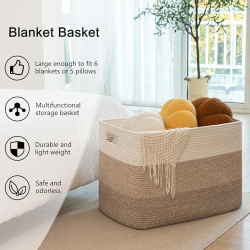 OIAHOMY 108L Large Cotton Rope Basket, Rectangle Woven Baskets - Image 6
