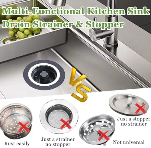 3 in 1 Kitchen Sink Drain Strainer and Stopper Combo, Stainless Steel Pop Up - Image 4