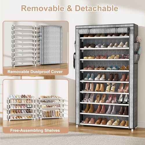 VILICK Shoe Rack with Cover Narrow Shoe Organizer with Pockets 10 Tier Tall - Image 6