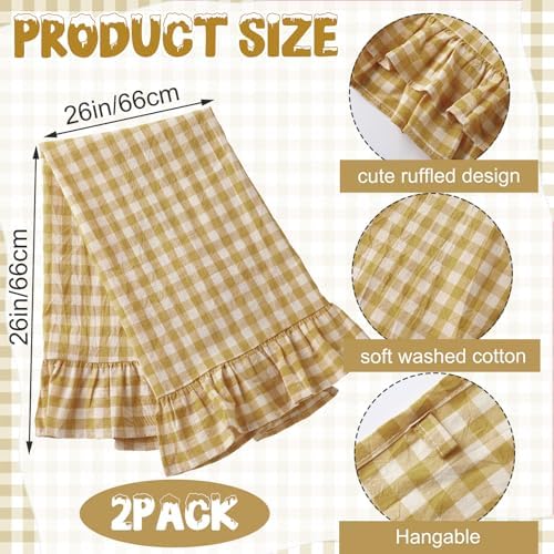 HunnmingRe 2 Pcs Yellow Pink Gingham Kitchen Towels Cotton Ruffled - Image 2