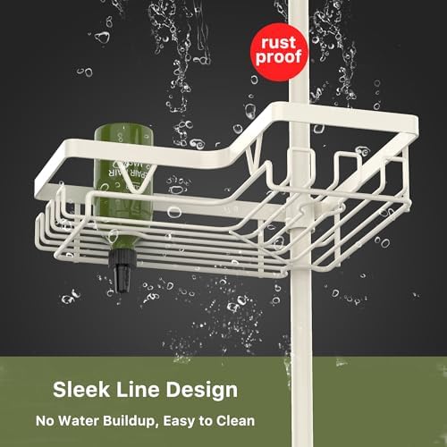KEGII Shower Corner Caddy Tension Pole, Corner Bathtub Shelf, Cream White - Image 4
