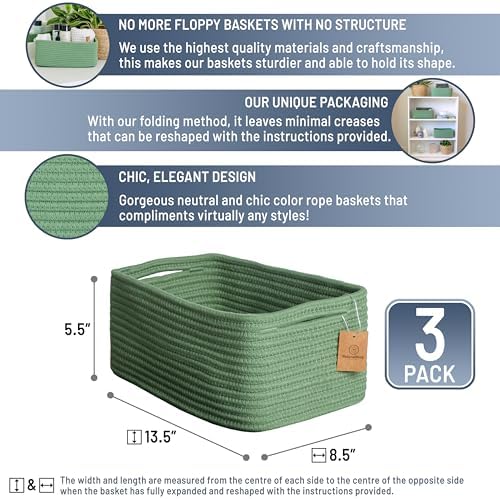 NaturalCozy 13.5”x8.5”x5.5” Rectangle Storage Baskets - Image 2