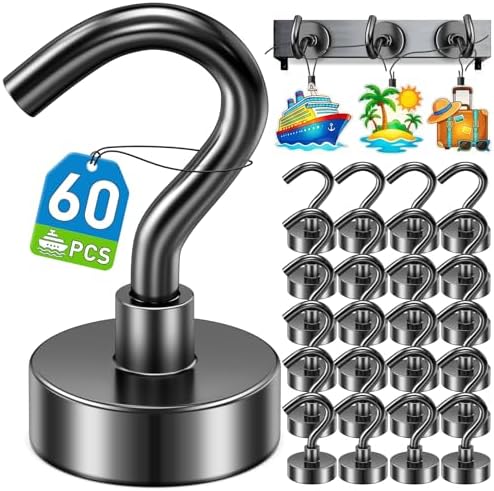 60 Pack Magnetic Hooks for Cruise Cabins 30lbs Heavy Duty Magnet by MUKFIRM