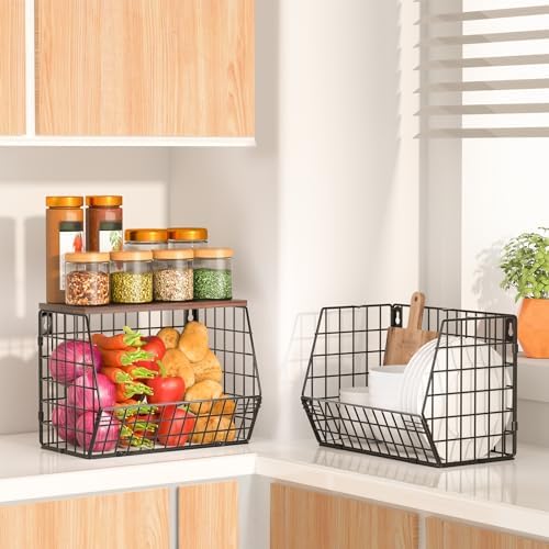 Wawocs Fruit Basket for Kitchen Counter 2 Tier Fruit Bowl, Stackable Wall - Image 4