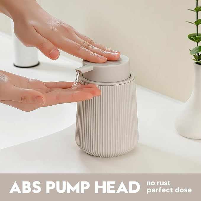 YAUKPH Striped Liquid Hand Soap Dispenser Beige | - Image 3