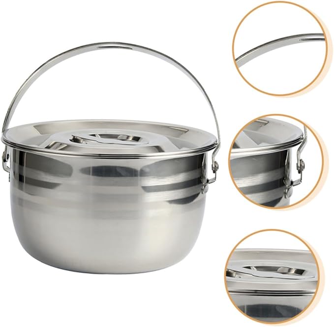 PRETYZOOM Camping Griddle Camping Pot Jacketed Kettle Thicken Child Stainless Steel Thicken Stew Pot Camp Cooking Stainless Steel Cookware