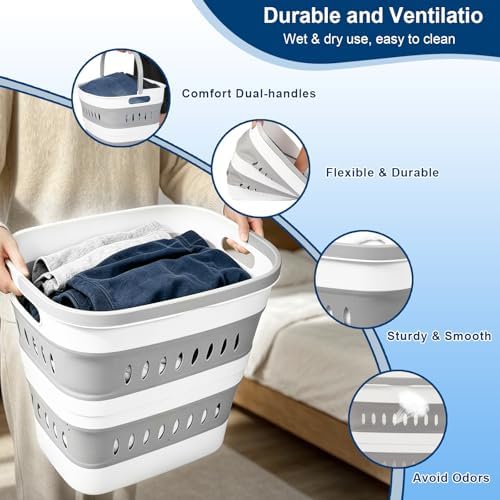 46L/12 Gal Collapsible Laundry Baskets, Foldable Hamper - Image 4