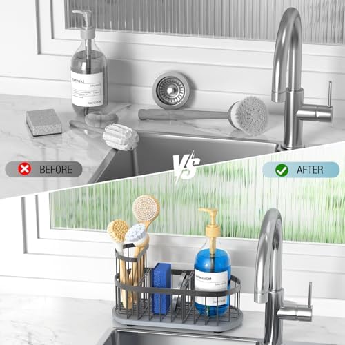 Sink Caddy Kitchen Sink Organizer, Sponge & Brush Holder, Stone Drying Mat - Image 6