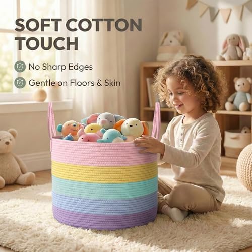 JMvicyroam 65L Extra Large Machine Washable Cotton Rope Blanket Basket - Image 4