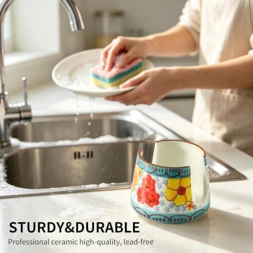 Sponge Holder for Kitchen Sink, Ceramic Dish Sponge Dish Rack Scrubby Caddy - Image 4