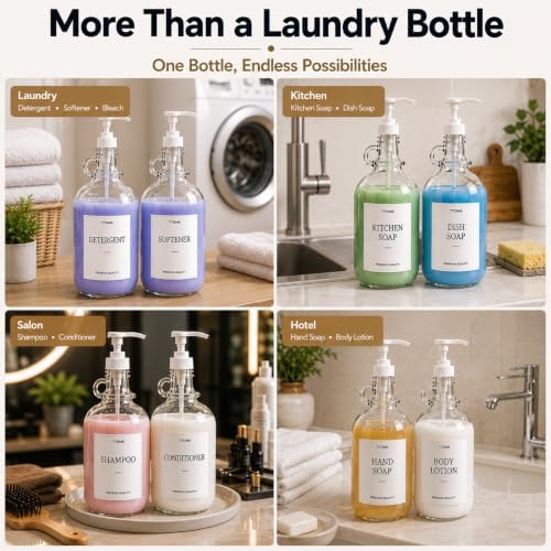 2 Pack Glass Laundry Detergent Dispensers, 64 oz Half Gallon Bottles - Image 6