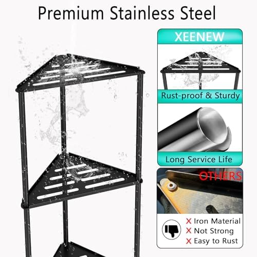 Standing Shower Caddy Corner, 3 Tier Stainless Steel Shower Organizer Stand - Image 3