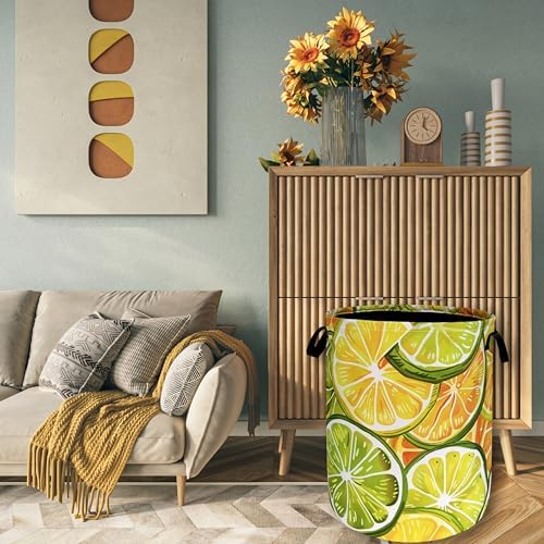 Yellow Lemon Laundry Basket Oxford Cloth Foldable Hamper 18.9x16.5 Inch - Image 7
