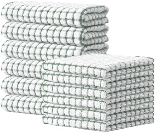 Kitinjoy Cotton 12 Pack Kitchen Towels and Dishcloths Sets, Grass Green by Kitinjoy
