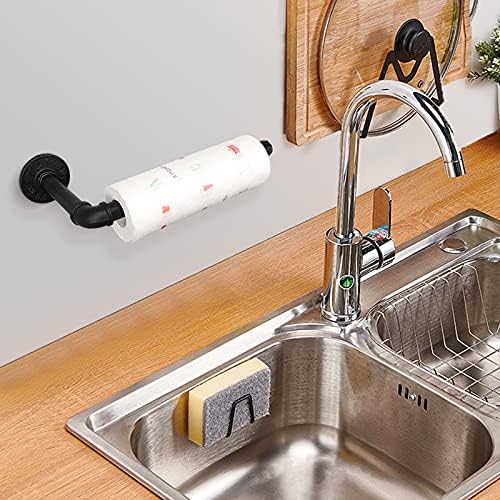 Industrial Iron Pipe Kitchen Paper Towel Holder, Vintage Farmhouse Heavy Duty - Image 4