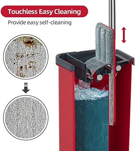 BOSHENG Mop and Bucket with Wringer Set, Flat Mop and Bucket, Squeeze Floor Mop - Image 2