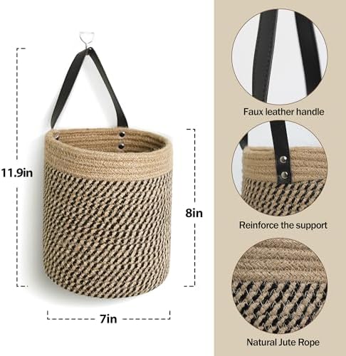 Hanging Basket 2 Pack, Small Wicker Wall Baskets - Image 2