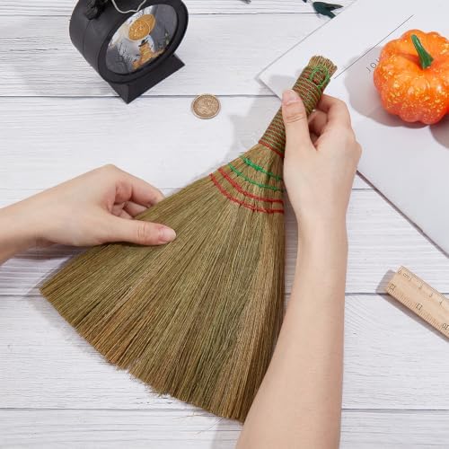 GORGECRAFT 12 Inch Hand Whisk Broom Soft Grass Natural Handle Bamboo Dark Khaki - Image 3