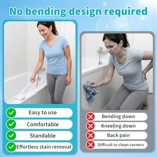 Tub Brush Scrubber with Long Handle, Durable Tub Scrubber with 4 Versatile - Image 3