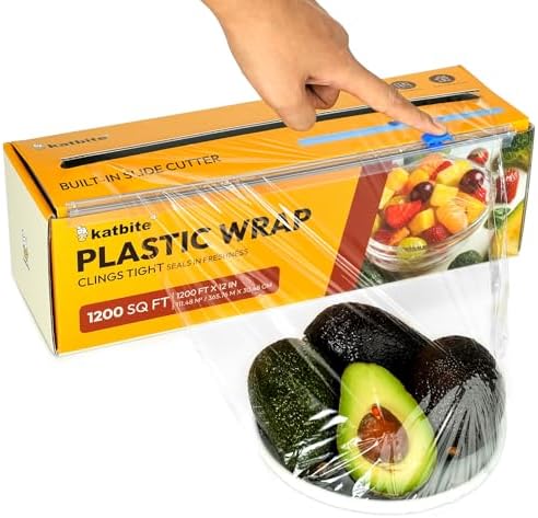 Katbite Plastic Wrap with Slide Cutter, 12 in x 1200 sq ft Cling Wrap by katbite
