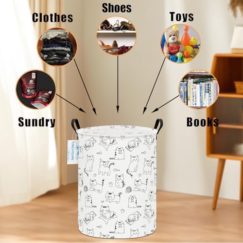 Round Laundry Basket Collapsible Storage Hamper Organizer Cat - Image 4
