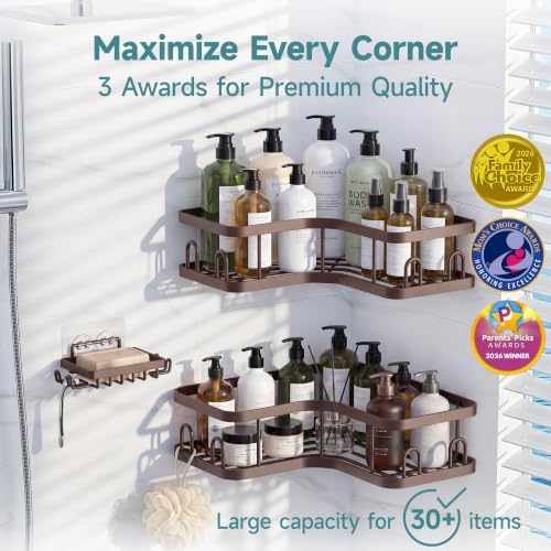 Veken Corner Shower Caddy 3-Pack, Advanced Rustproof Design&Stable Storage - Image 2