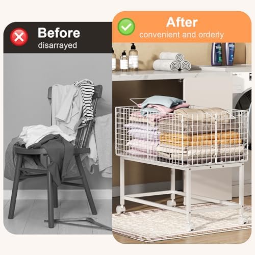 Large Rolling Laundry Basket Cart, Wire Laundry Hamper Cart - Image 6