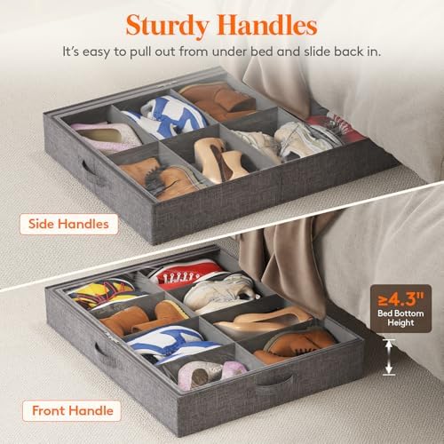 Lifewit 4.3 Inches Under Bed Shoe Storage Organizer Fits 8 Pair Sneakers - Image 6