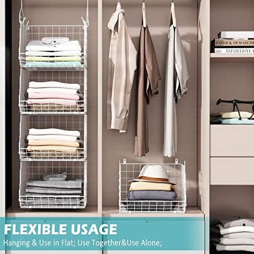 4 Tier Closet Hanging Organizer Foldable Dorm Closet Organizer White - Image 7