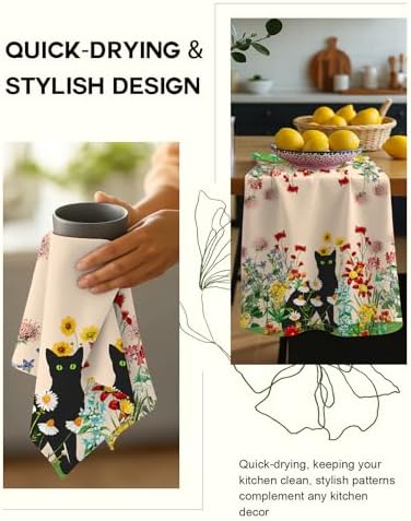 Miss Adola 150GSM Flour Sack Kitchen Towels Set of 2, Flower Cats - Image 5