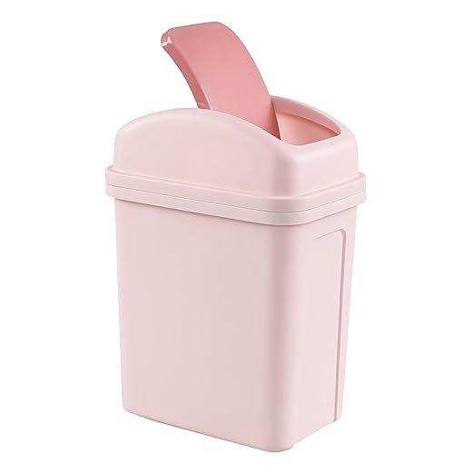 Small Trash Can, 1.8 Gallons Bathroom Garbage Can with Lid Swing-Top, Slim Plastic Garbage Bin for Dorm, Office, Bedroom, Kitchen, Living Room (Pink)