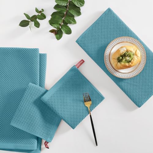 Homaxy 8 Pack 100% Cotton Kitchen Towels and Dishcloths Set, Lake Blue - Image 6