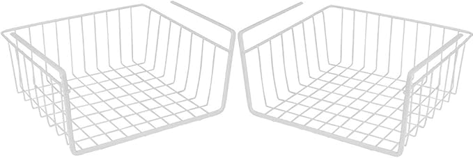 Modern Home Under Shelf Wire Storage Baskets – Hanging Organizer Rack for Cabinet, Pantry, or Closet – White Metal Basket for Kitchen, Towels, or Office – No Tools Required (Set of 2 11")
