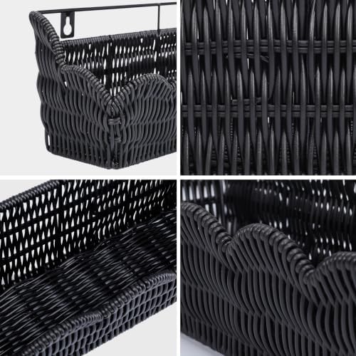 2 Pack Adhesive Plastic Wicker Hanging Storage Basket Scalloped Edge - Image 5